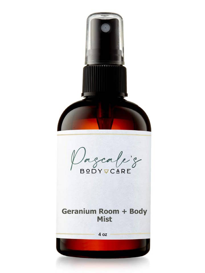 Geranium Room + Body Mist for wholesale by Pascale’s Body Care
