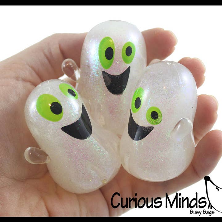 Curious Minds Toys - Wholesale Stress Relief Ball/Dough - 1 Glitter Gel Ghost Stress Balls - Sticky Ghosts Squeeze Fi5