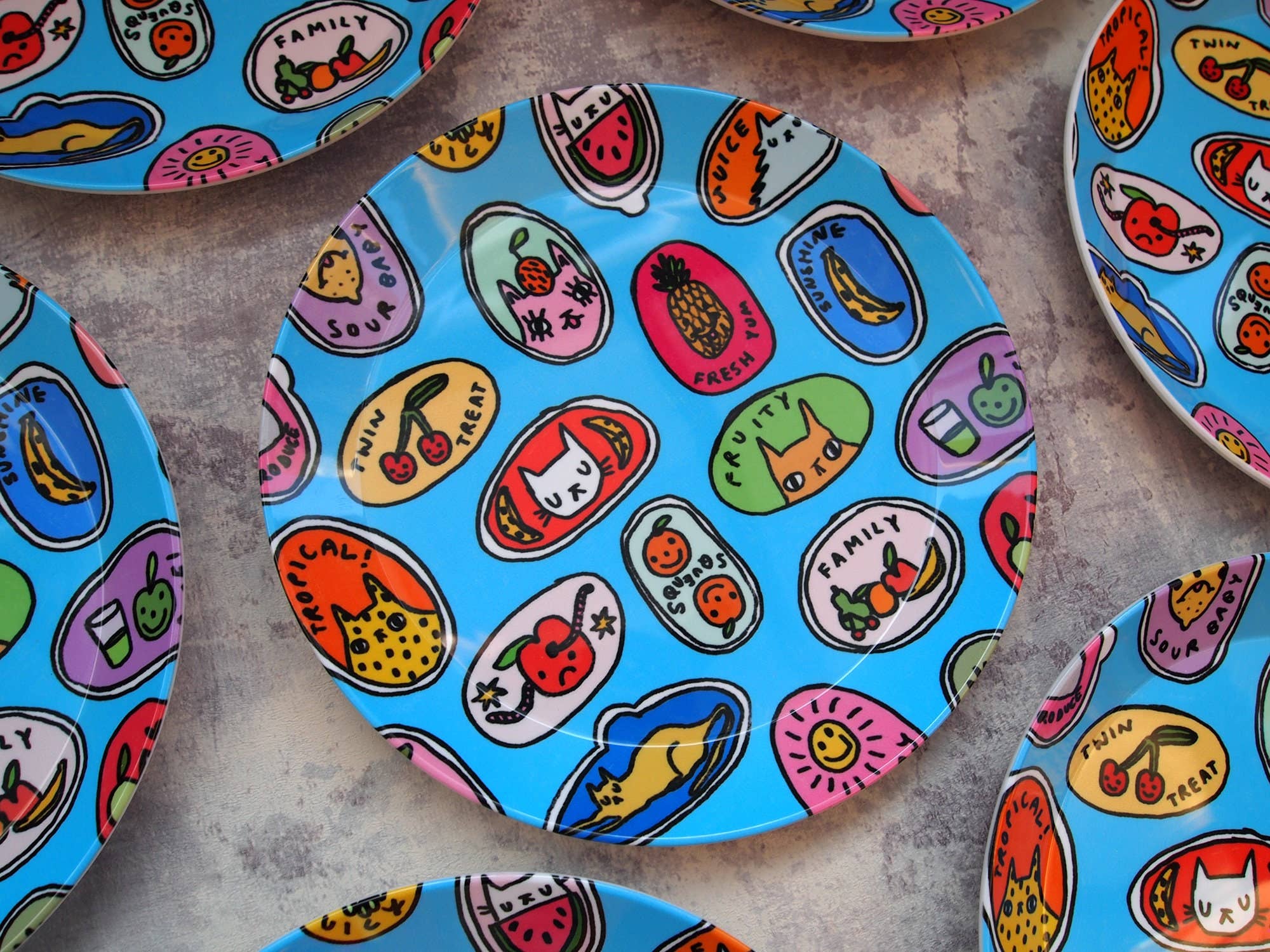 I LIKE CATS – wholesale Disposable plate – Cat Fruit Illustrated Plastic Snack Plate3