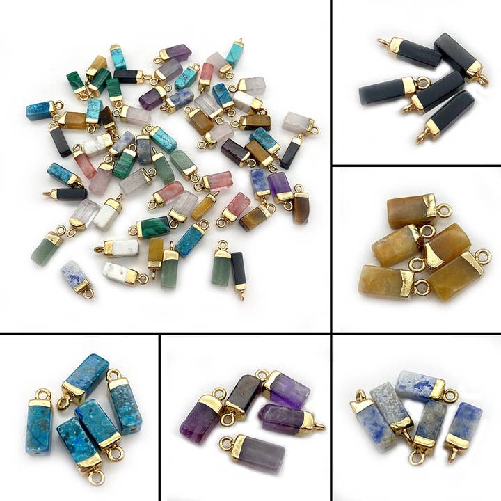 Gypsy Soul - Wholesale Individual Charm/Pendant - Dainty Gemstone Rectangle Bar Pendant - Assortment 20 Pcs