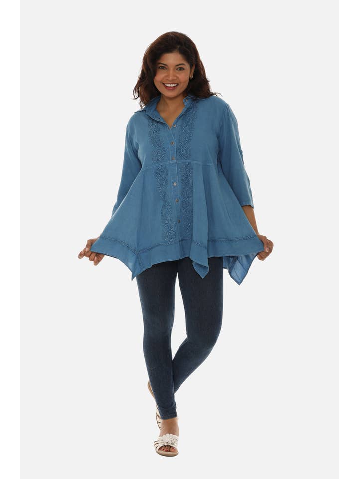 Shoreline Wear. INC - Wholesale Tunic - Women's - Women Buttton Down Embroidery Tunic