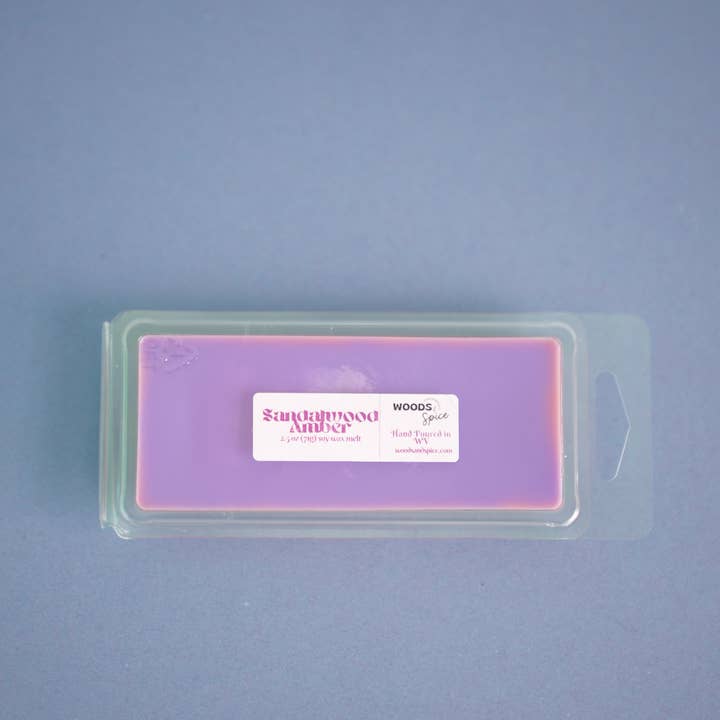 Sandalwood Amber 2.5 OZ Soy Wax Melt for wholesale by Woods & Spice