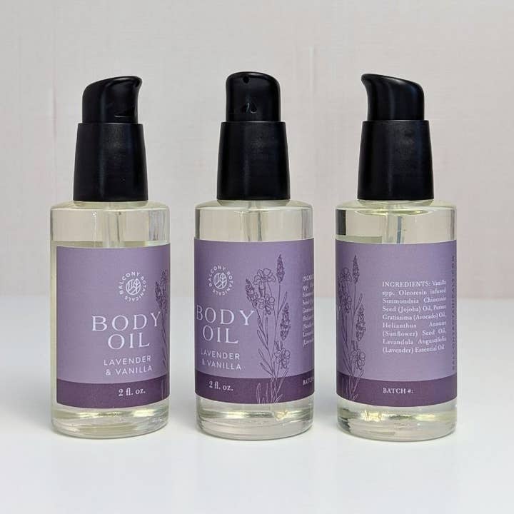 Lavender Vanilla Body Oil – Moisturizing Self-Care Gift for wholesale by Balcony Botanicals