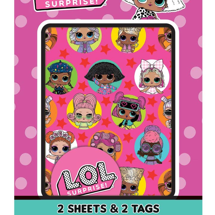 LOL Surprise 2 Sheets & 2 Tags Gift Wrap for wholesale by Danilo Promotions Ltd