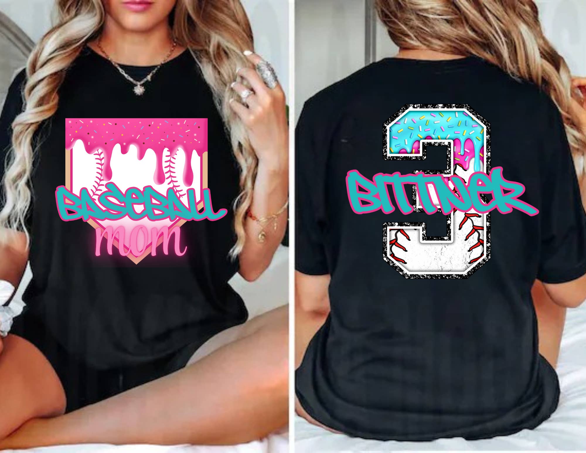 Lasting Impressions CT - Wholesale Shirt - Unisex - Ice Cream Drip Baseball Mom T Shirt with Name/Number on Back