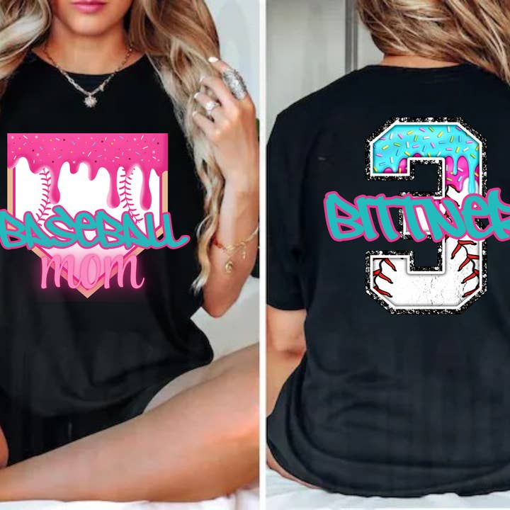 Lasting Impressions CT - Wholesale Shirt - Unisex - Ice Cream Drip Baseball Mom T Shirt with Name/Number on Back0