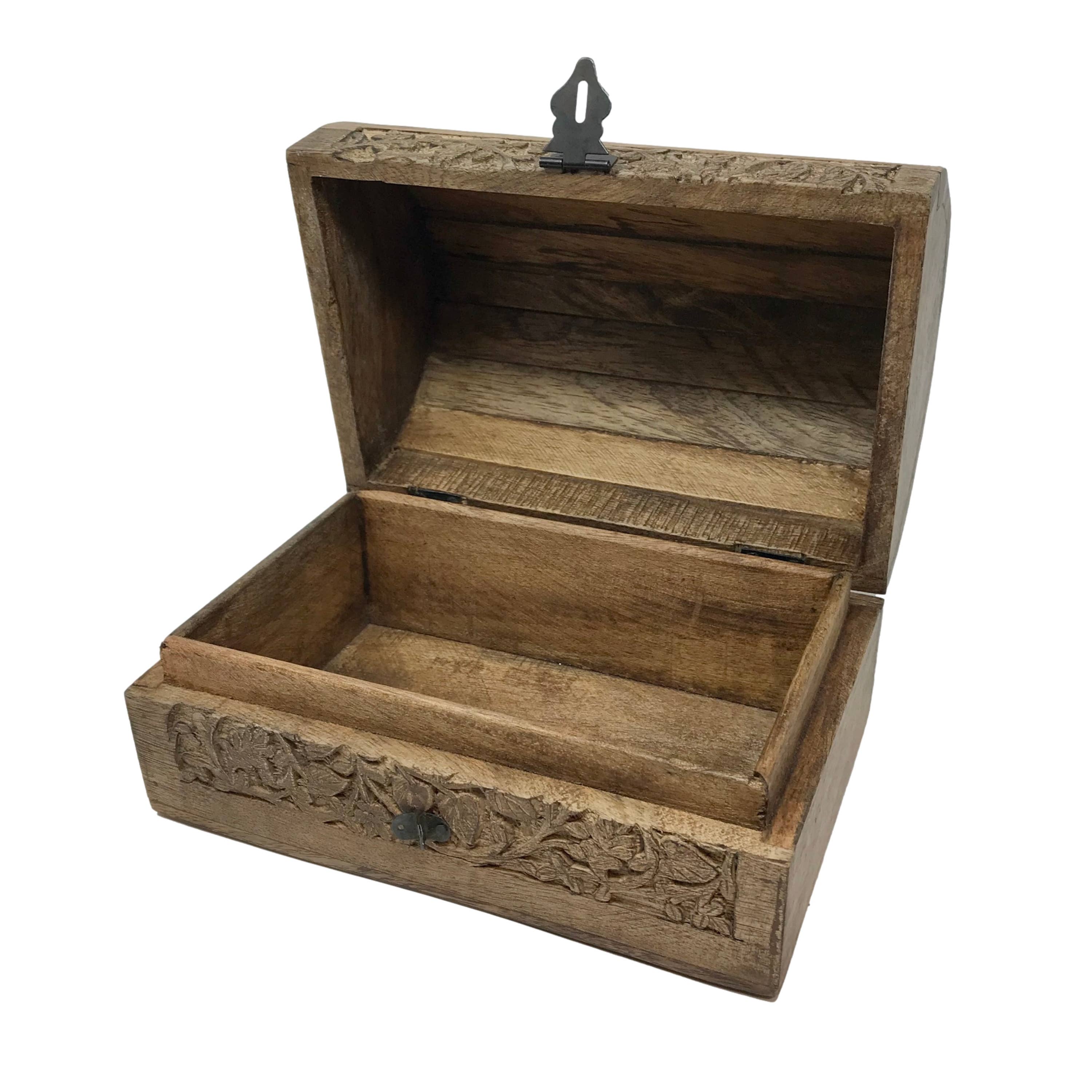Wilco Home – wholesale Decorative box – Hand-Carved Wood "Vines" Hinged Box Table Chest8