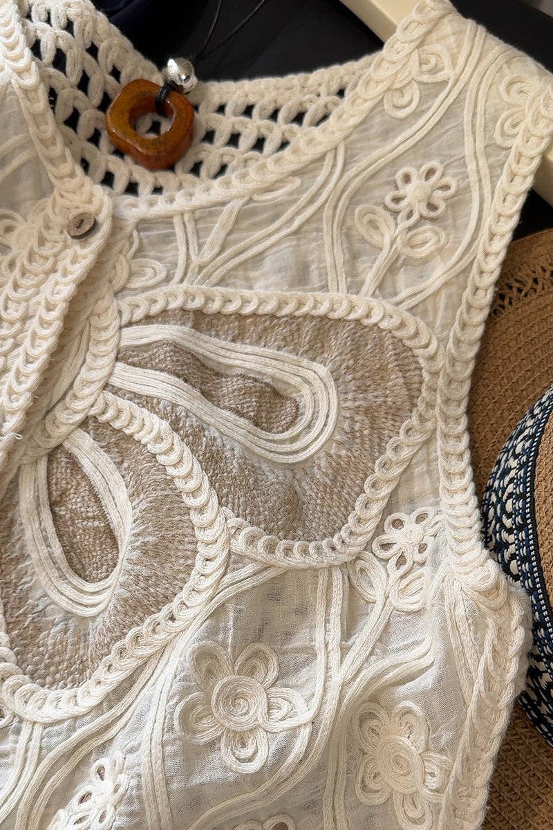 BEIGE Knäppt spetslinne med virkade detaljer för wholesale på Faire3