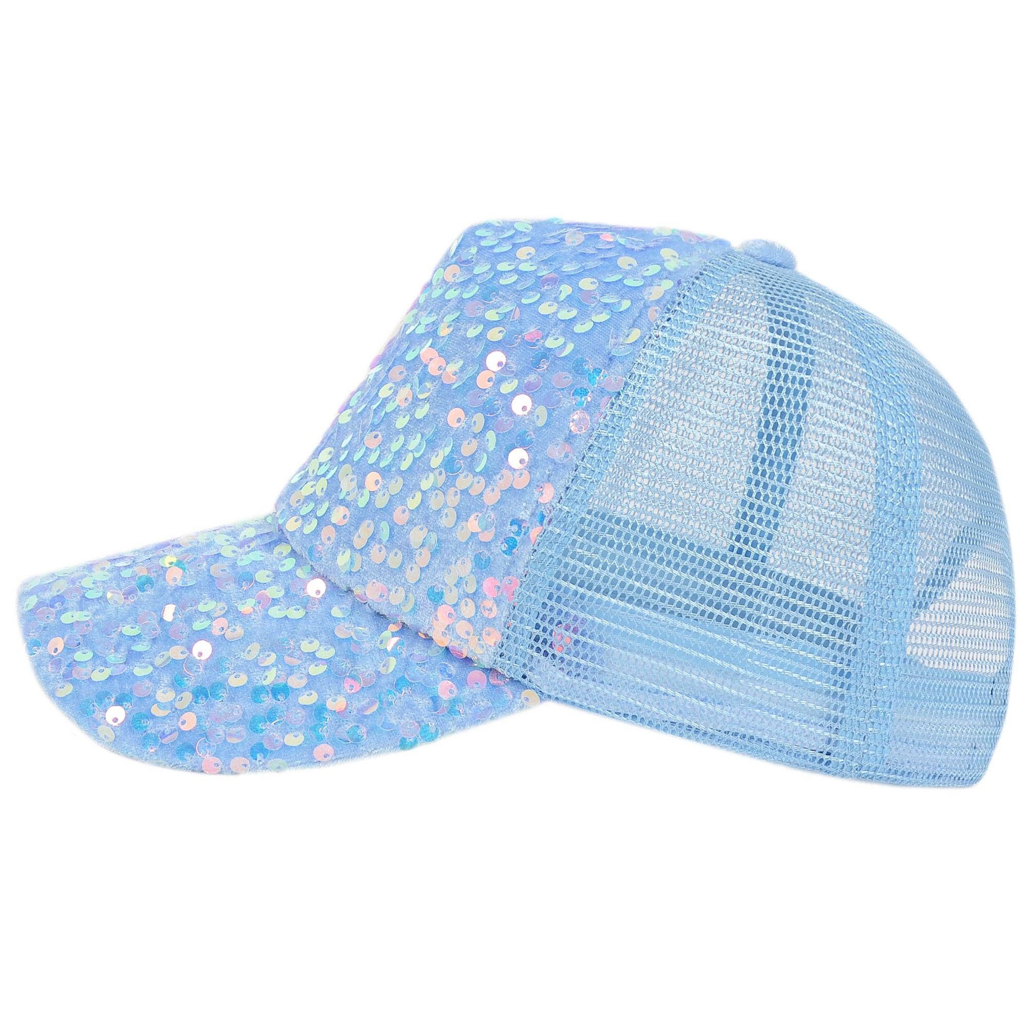 AK Brand - Wholesale Ponytail Cap - Women's - Women's Sparkly Sequin Baseball Cap Messy Low Bun Ponycap8