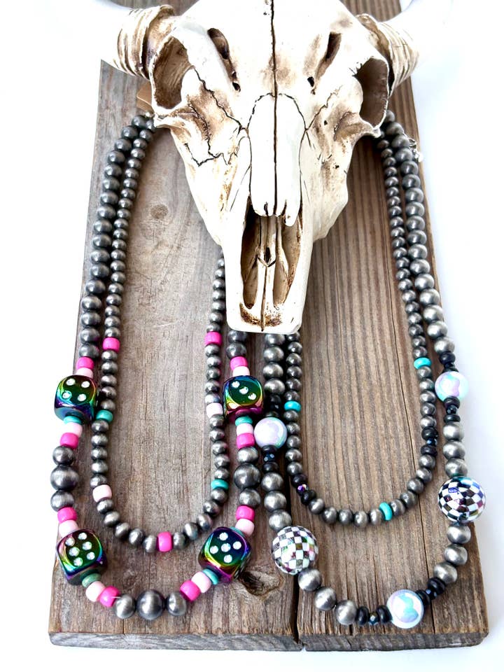 2 Layered Western Style Navajo Pearl Dice Ball Bead Necklace for wholesale by Boho Ranch Shop