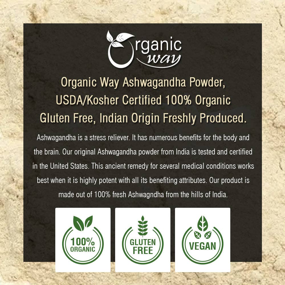 Organic Way LLC - Vendita all'ingrosso Proteine/superfood in polvere - Polvere Premium di Radice di Ashwagandha (Withania somnifera) - Certificata Kosher | Vegana | Non OGM e Senza Glutine | Certificazione USDA | Origine India7