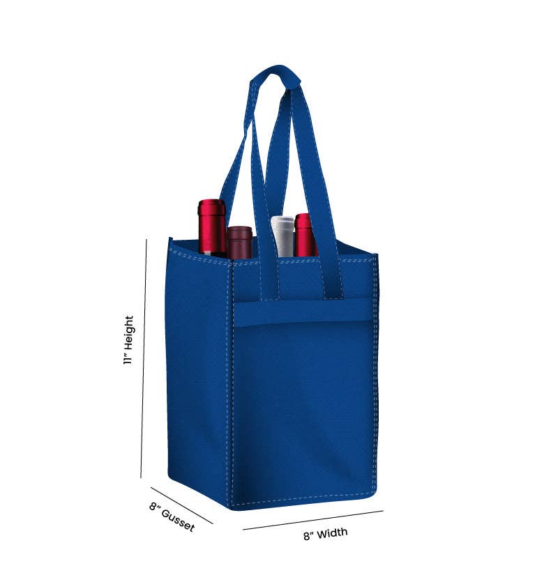 Non Woven Totes - Wholesale Wine Tote - Reusable 4-Bottle Wine Tote Bag-8x11x8 with Bottom Gusset | Custom Printed Wine Totes9