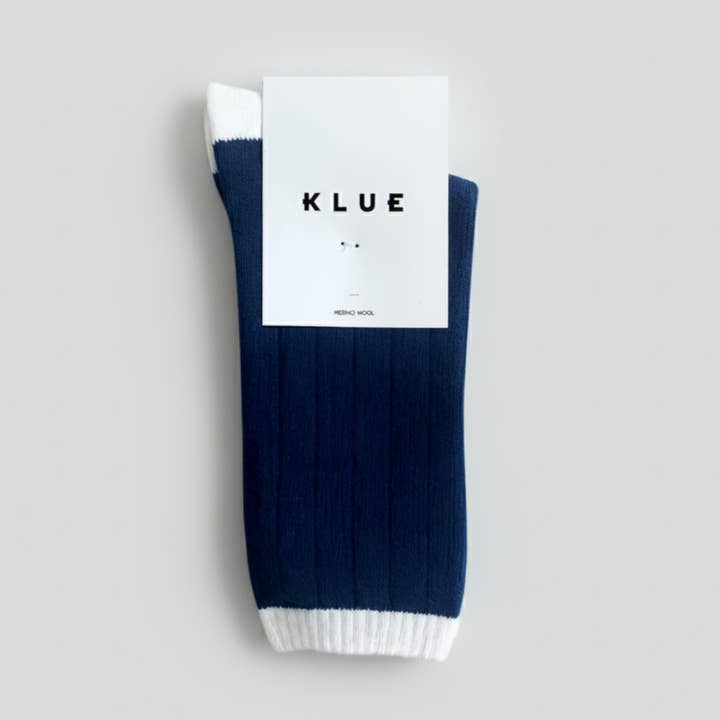 KLUE Merino Wool socks with Bands | Navy and white for wholesale by KLUE