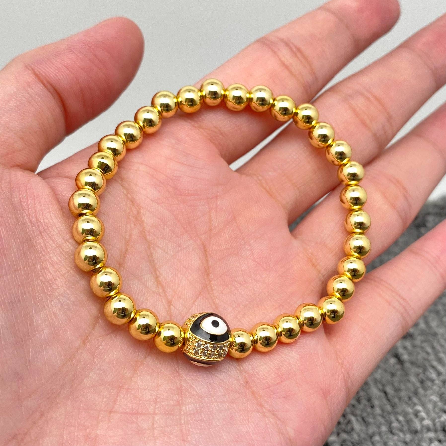 Mio Queena - Wholesale Charm/Dangle Bracelet - Triple Evil Eyes Ball Charm14K Gold Plated Elastic Bracelet4