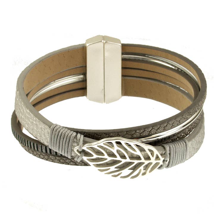 Leaf Wrap Bracelet - Silver/Grey, Gold/Navy, Magnetic Clasp for wholesale by Origin Jewelry
