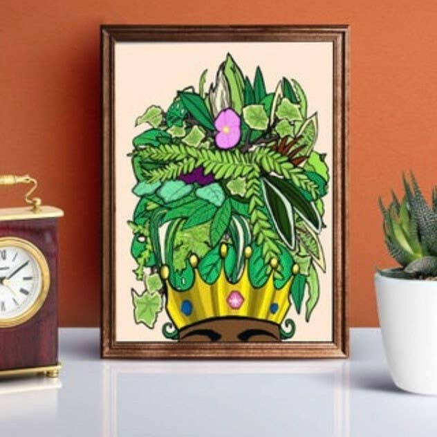 Impression d'art mural illustration nature florale fille noire pour la vente par Unravelingarts
