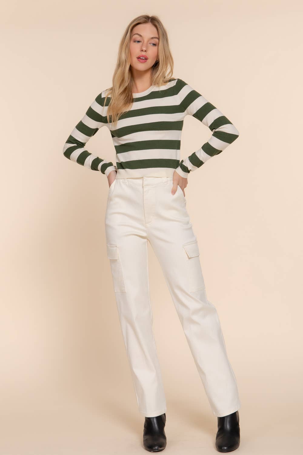 Active Basic | Active USA - Wholesale Knit Sweater - Women's - Long Sleevv Crew Neck Stripe Fitted Sweater24