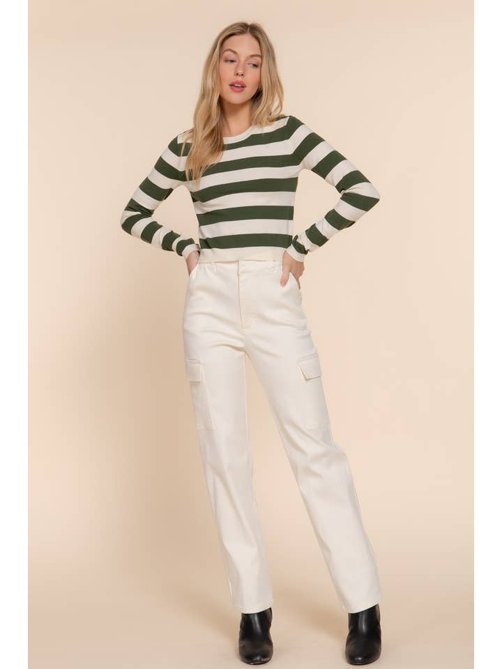 Active Basic | Active USA - Wholesale Knit Sweater - Women's - Long Sleevv Crew Neck Stripe Fitted Sweater24