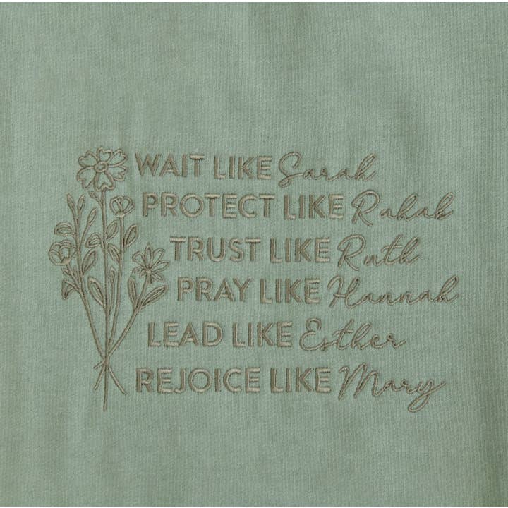 Heather Sage Women of the Bible Embroidered Crewneck Sweatshirt for wholesale on Faire2