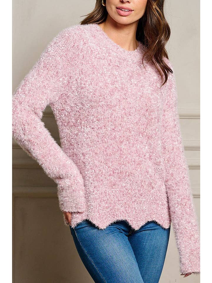 ROUSSEAU - Wholesale Knit Sweater - Women's - LONG SLEEVE FUZZY PULLOVER SWEATER