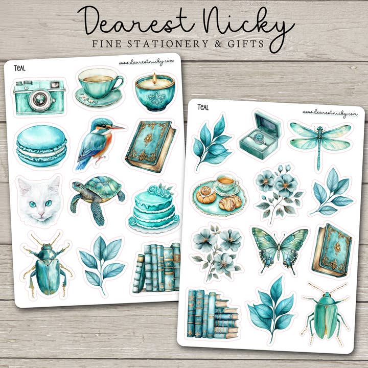 Autocollants turquoise - 2 feuilles pour la vente par Dearest Nicky / Mouse & Wren