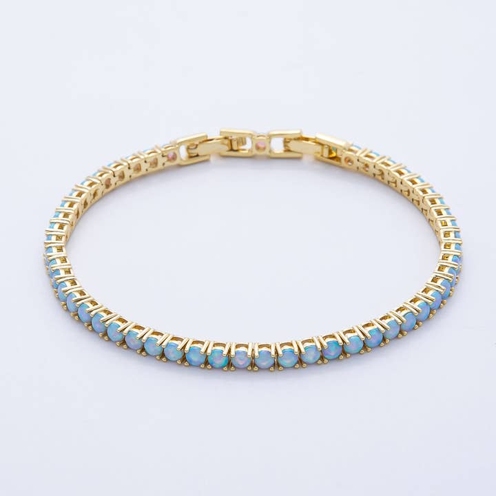 Aim Eternal – Pulseira de ténis por atacado – Pulseira Ajustável com Corrente de Ténis em Ouro 18K Revestido com Opalina Azul de 4,5mm | WA-3966