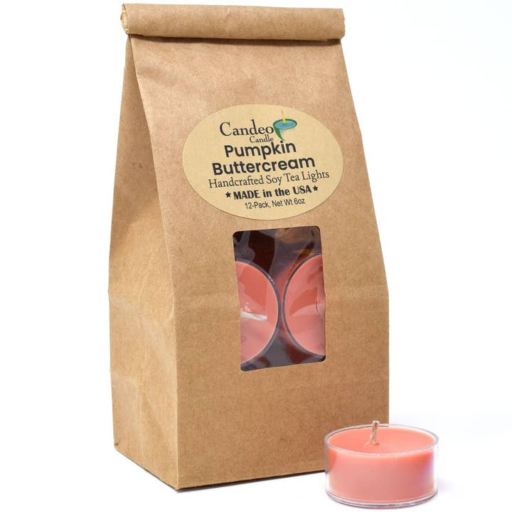 Pumpkin Buttercream, Soy Tea Light 12-Pack for wholesale by Candeo Candle