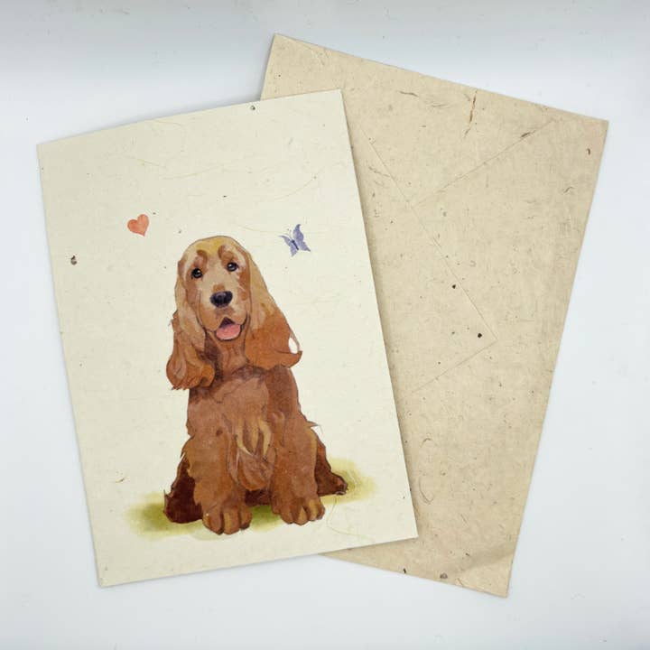 Greeting Card A6, Lokta Paper, Hand-drawn art,Cocker Spaniel for wholesale by Everest Pet Supply & Gifts