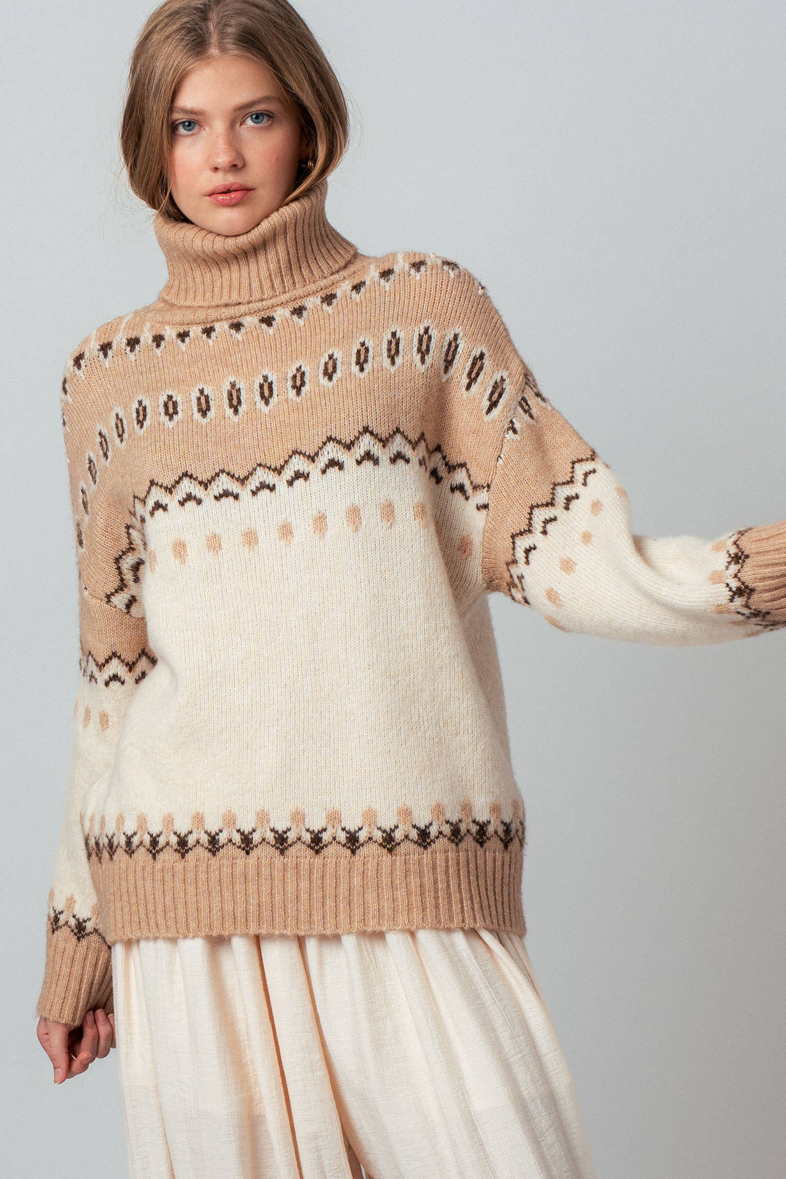 Urban Daizy - Wholesale Knit Sweater - Women's - Relaxed Fit Fair Isle Turtleneck Sweater8