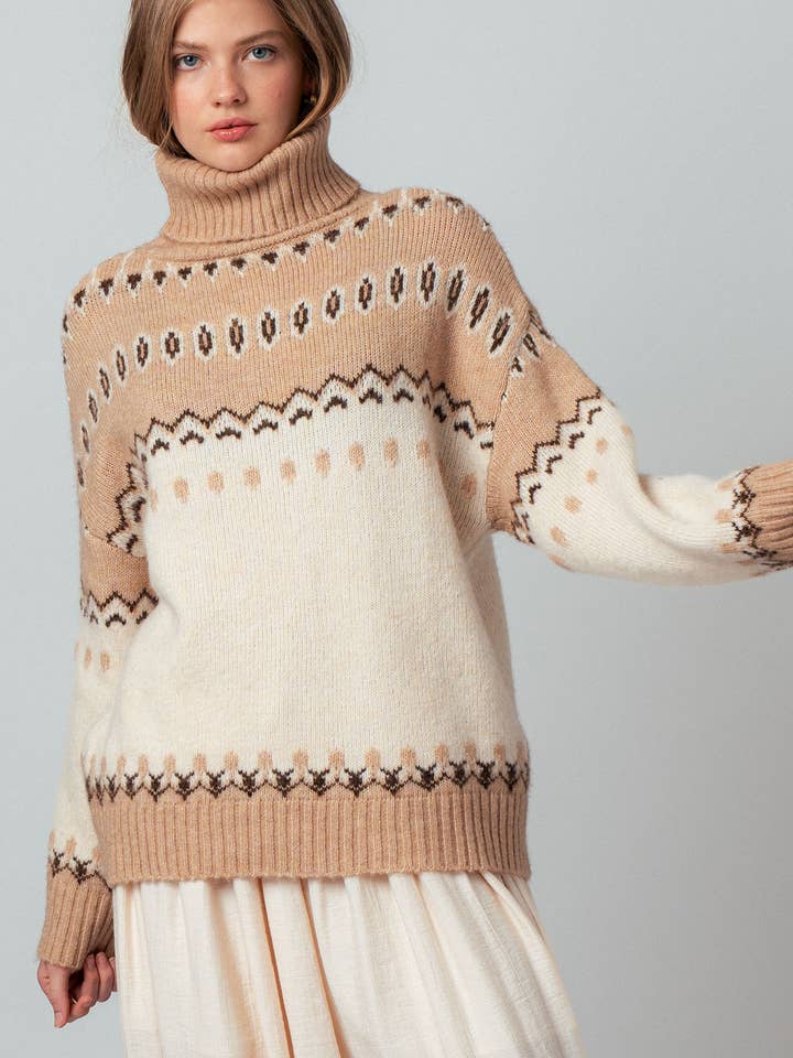 Urban Daizy - Wholesale Knit Sweater - Women's - Relaxed Fit Fair Isle Turtleneck Sweater8