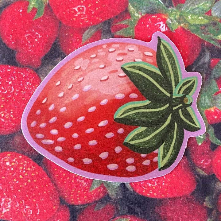 2.75” Strawberry Vinyl Sticker for wholesale by June Jewell Designs