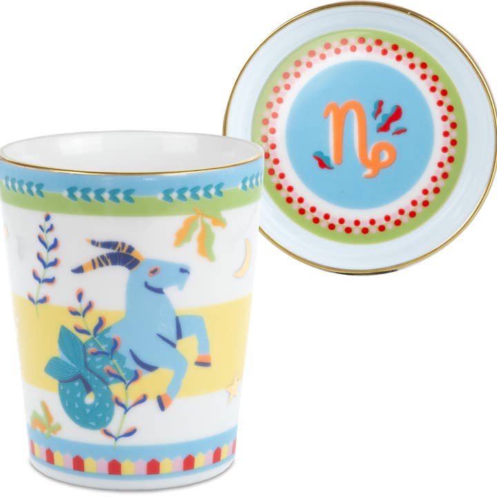 Baci Milano - Venta al por mayor Taza de café/té - Taza con Tapa/Platillo - Capricornio - Vibra Zodiacal