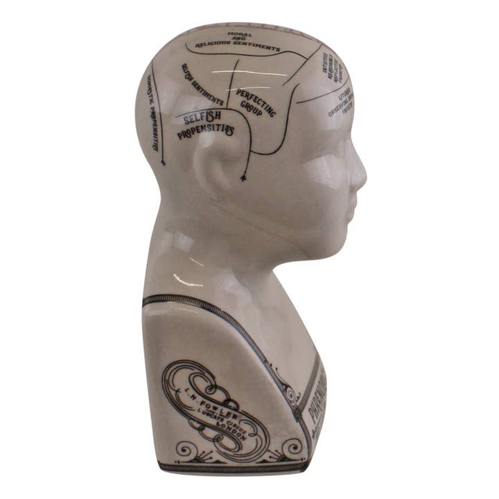 White Black Small Ceramic Crackle Phrenology Head for wholesale on Faire