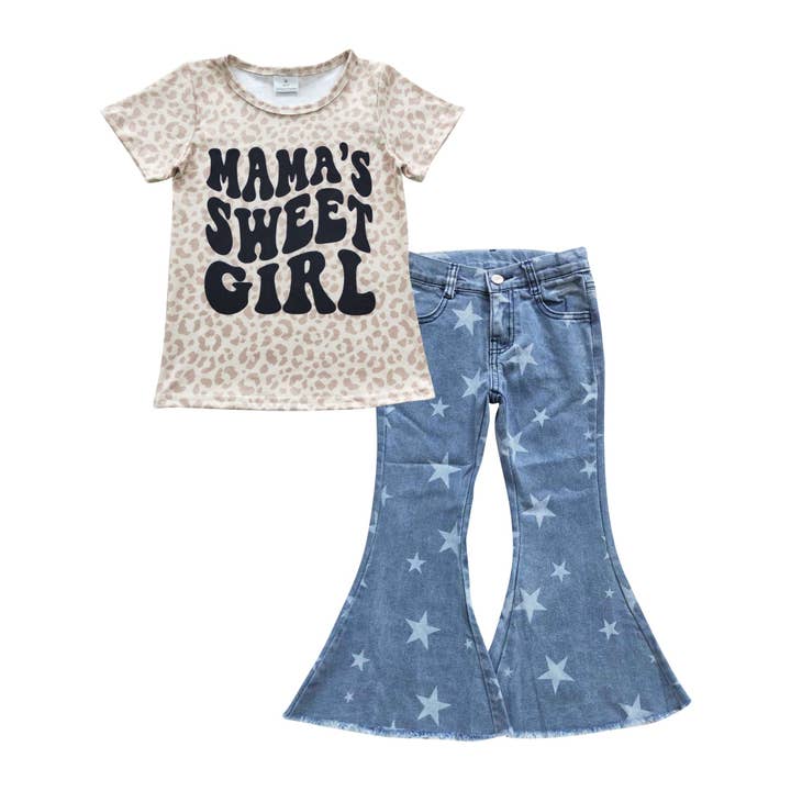 Baby Girls Sweet Tops Stars Denim Pants Kids Clothes Sets for wholesale by Aier Wholesale