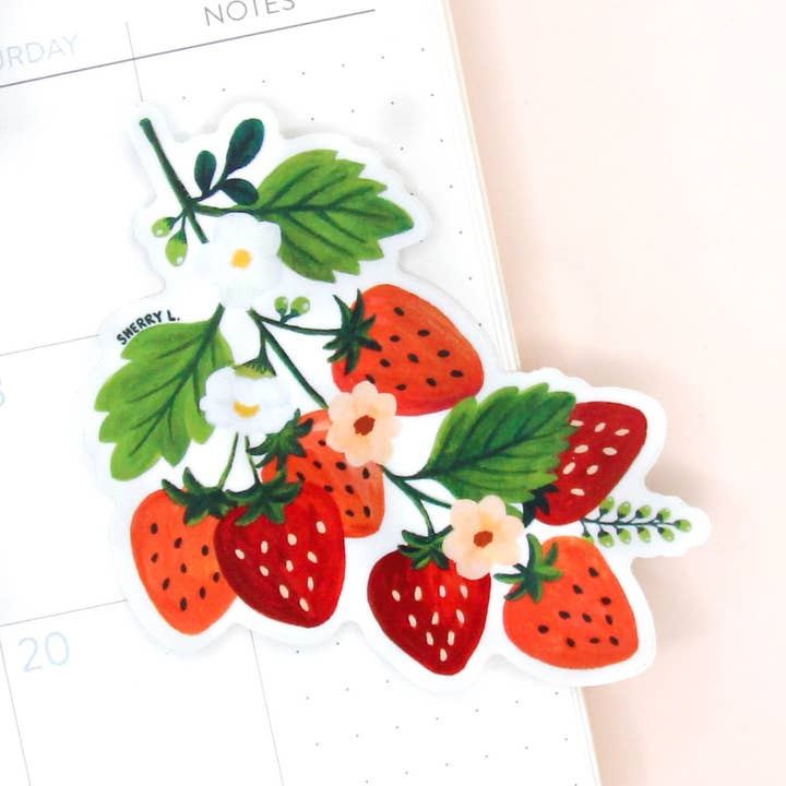 Autocollant vinyle Strawberry Vines pour la vente par Sherry Lou Studio