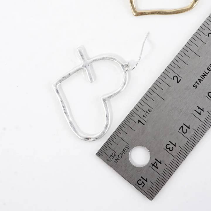 Wild Honey - Wholesale Dangle Earrings - Hammered-Texture Cross-Heart Combined Earrings6