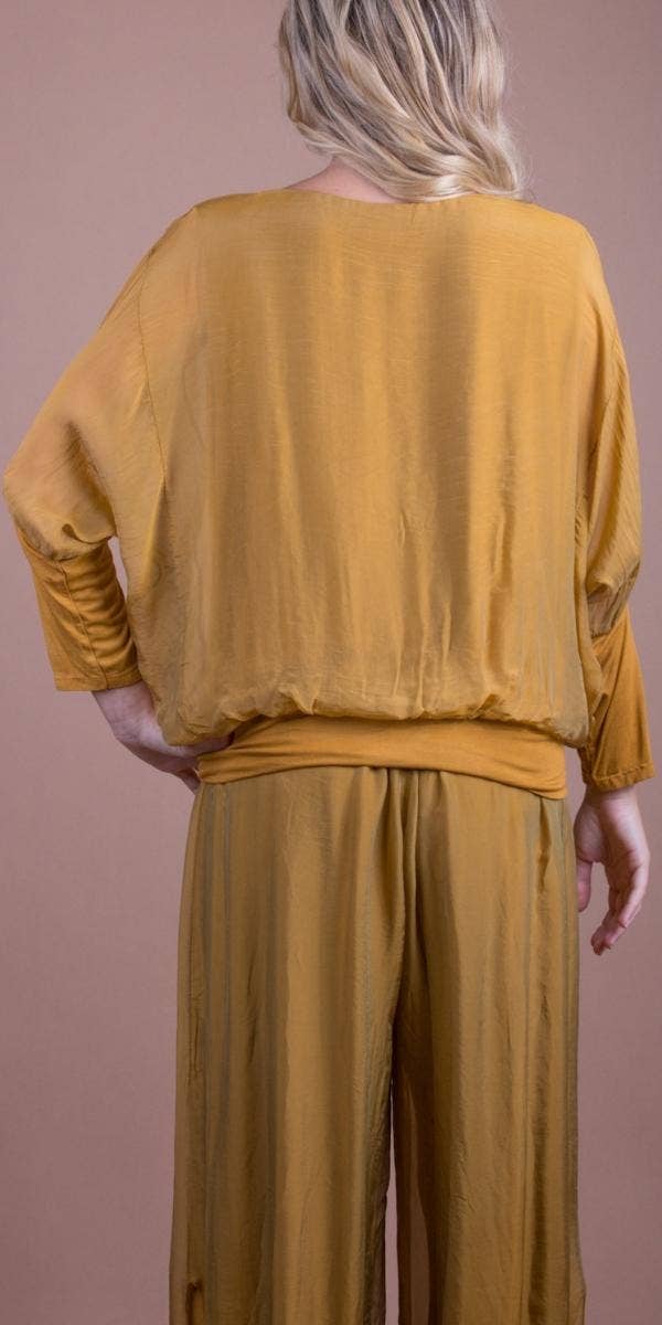 Gigi Moda - Vente Chemisier – femme - Blouse en soie à manches longues et col en V avec taille à bandes3