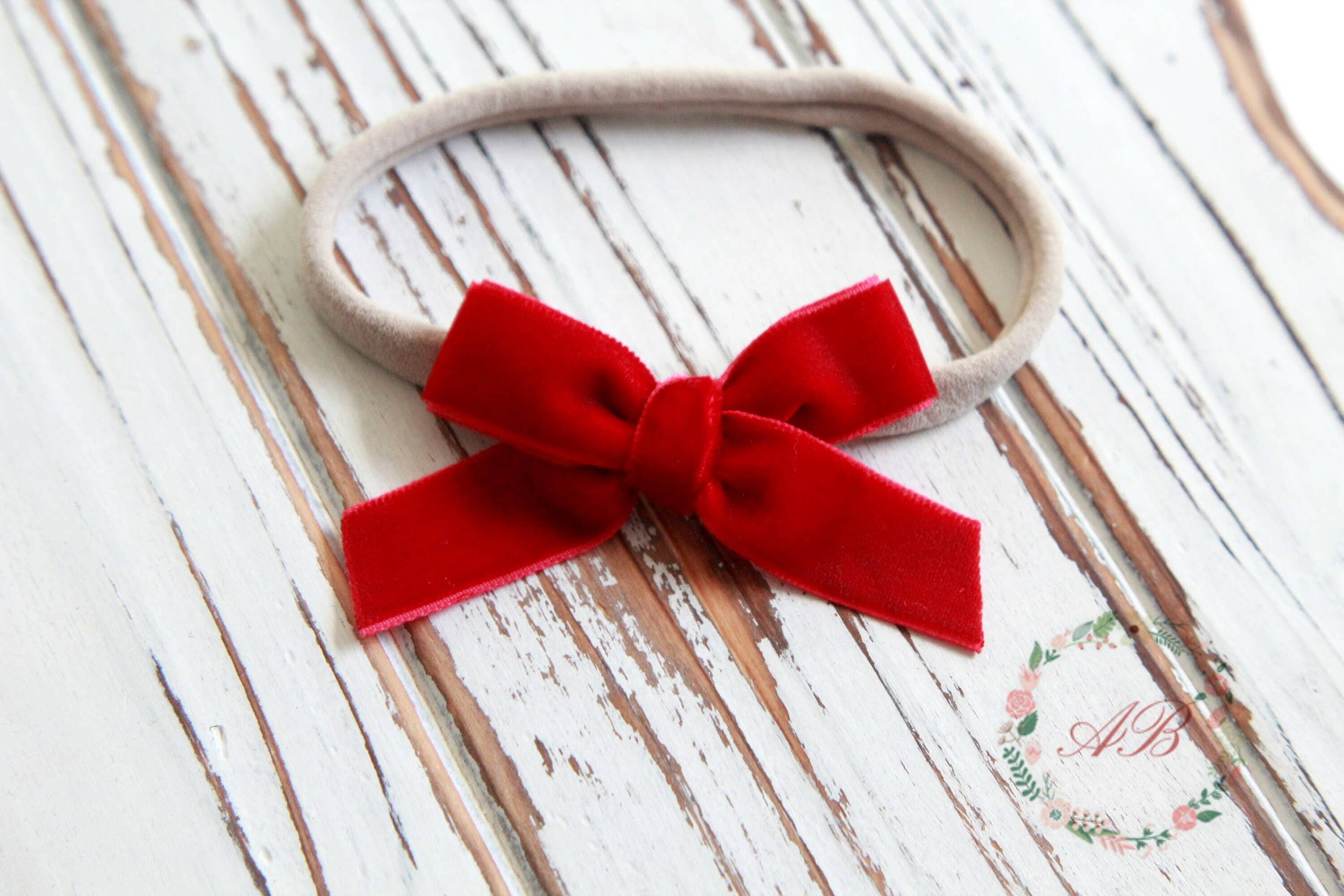 Ava Bowtique - Venta al por mayor Cinta para el pelo - Mujer - Diadema con lazo de terciopelo rojo, diadema con lazo rojo, lazo atado a mano0