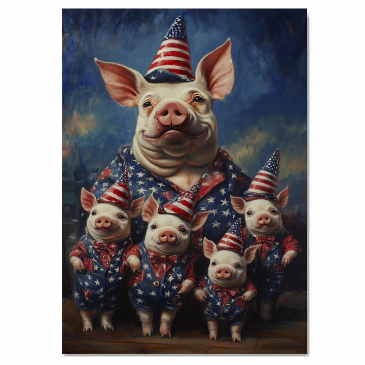 Pig Family Art Fourth of July Décor Flat Rolled Canvas
for wholesale by Art Paradise Studios