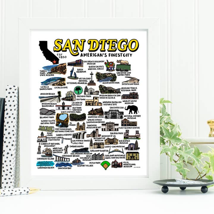 Impresión de mapa de San Diego en color para venta al por mayor de Whereabouts Shop