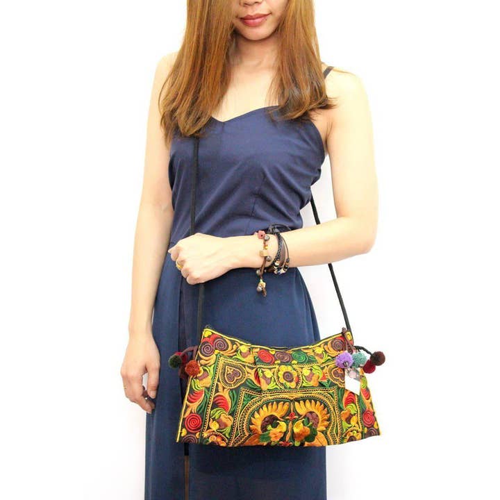 Cinch Hmong Embroidered Shoulder Purse - Multicolor Cinch Hmong Embroidered Shoulder Purse - Multicolor