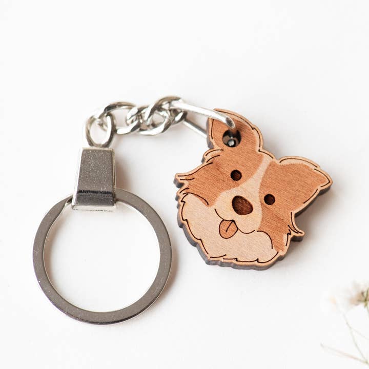 Border Collie Dog Cherry Wood Keyring - KL20068 for wholesale by Robin Valley