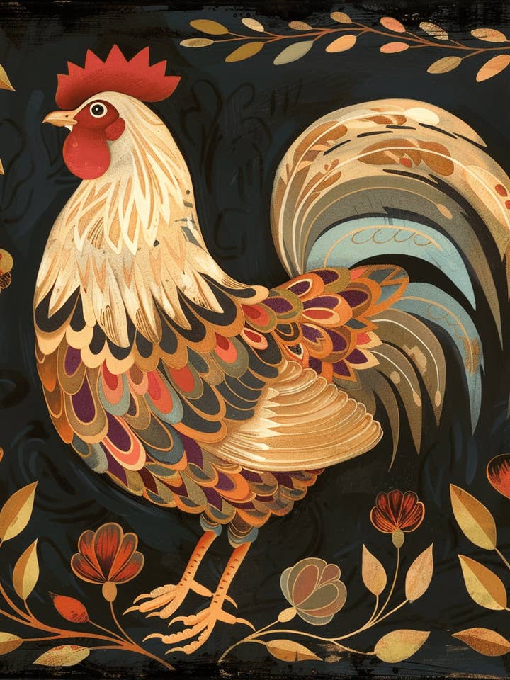 Impression artistique Early American Chicken « 8x8 » pour la vente par Mowbi