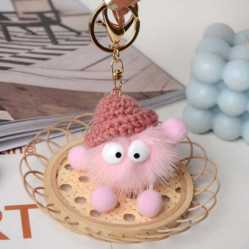 FurDecoration – wholesale Keychain – Women's – Real Mink Fur Pompom Key Chain Cute Cartoon Bag Charm8