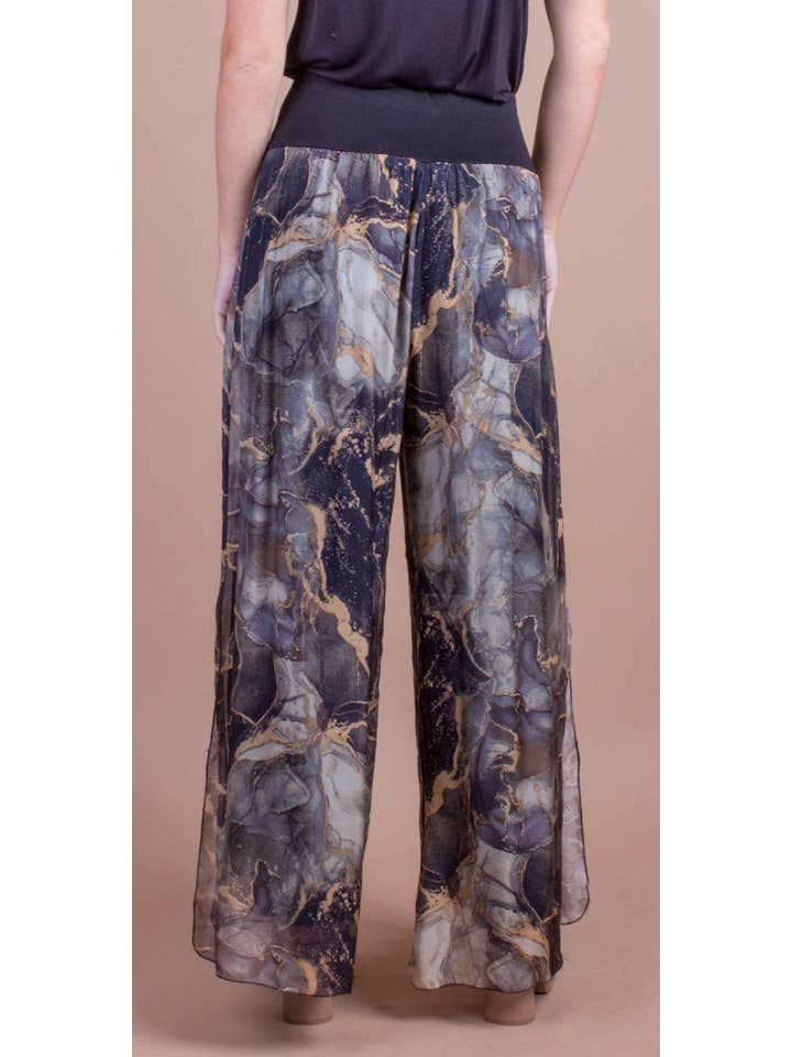 Gigi Moda - Wholesale Pants - Women's - Marble Print Silk Slit Pants5