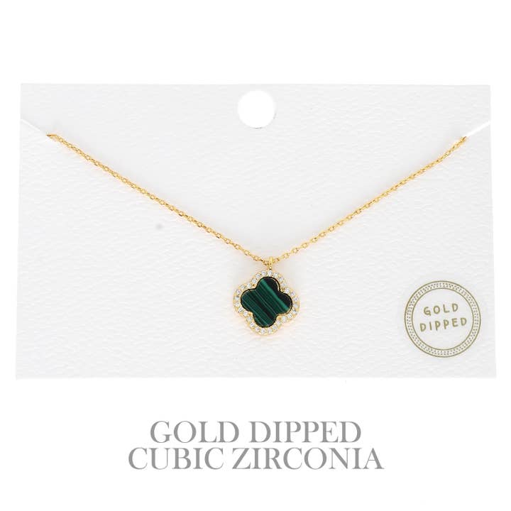 SP Sophia Collection - Wholesale Pendant/Charm Necklace - Gold Dipped Enamel Quatrefoil Necklace