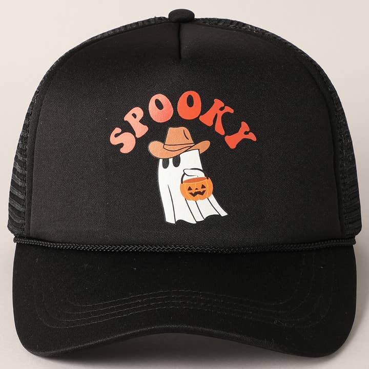 Fashion City - Wholesale Trucker Hat - Unisex - Spooky Ghost Printed Halloween Trucker Hat