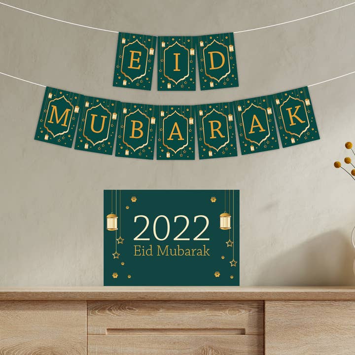 Eid slinger „Eid Mubarak” set met poster - groen voor wholesale door Happy Print Store