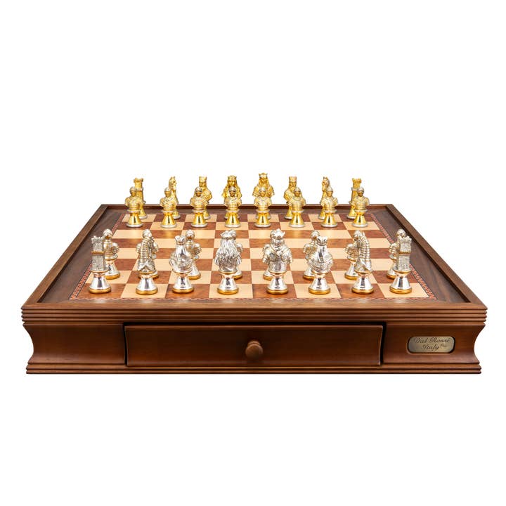 Dal Rossi Medieval Warriors Metal Chess Set with Walnut Box for wholesale by Dal Rossi Italy
