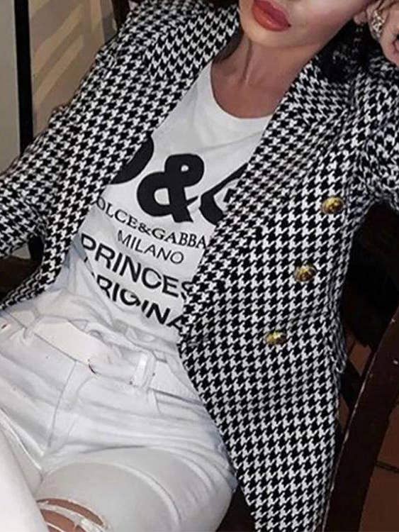 houndstooth print buttoned blazer coat for wholesale by Flarix